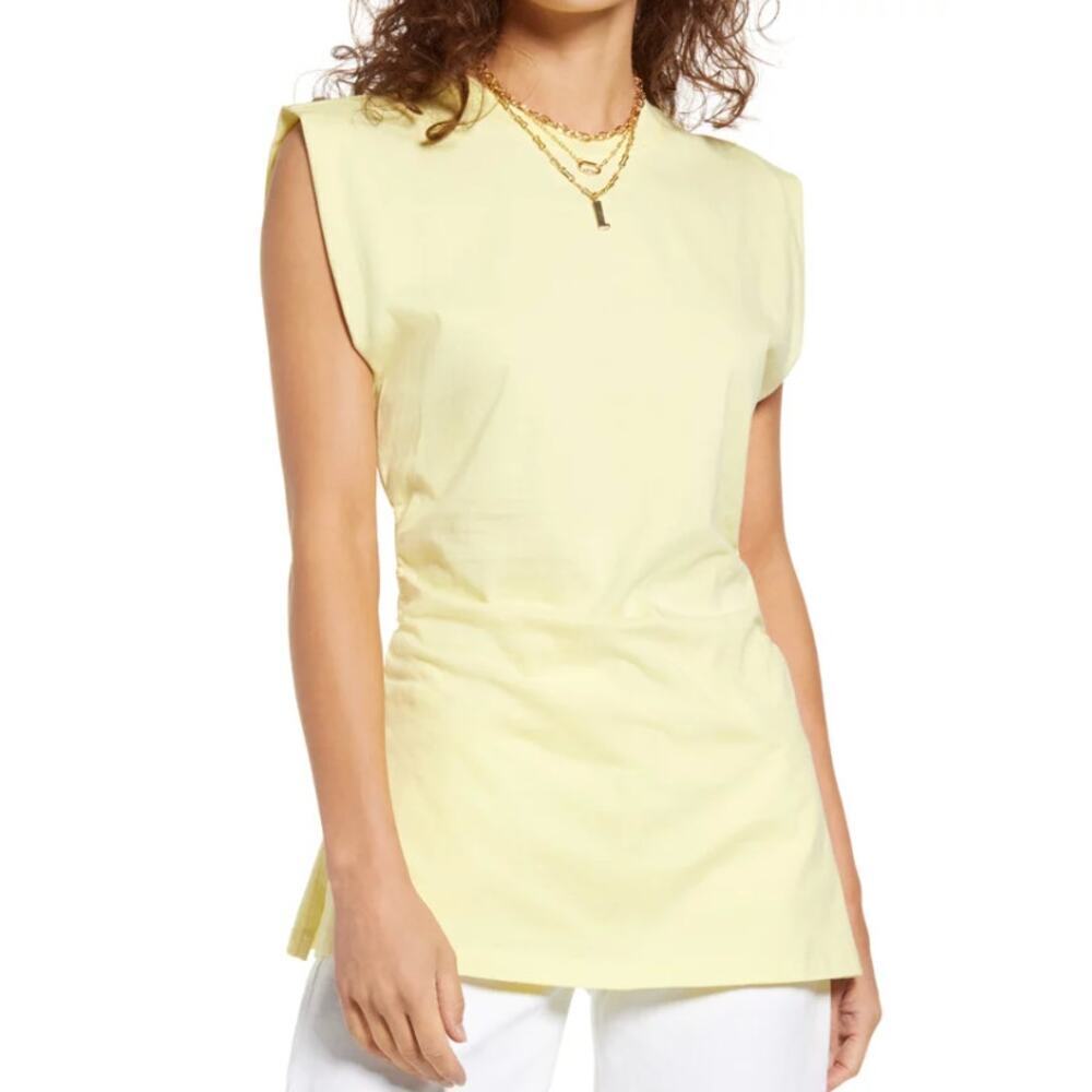 Open Edit Side Ruched Sleeveless Tunic in Yellow, Size XS​​​​